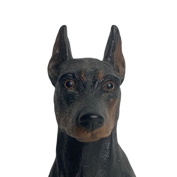 Doberman Pinscher Dog Figurine Universal Statuary 7” Tall Sitting Black Tan USA - Picture 2 of 13